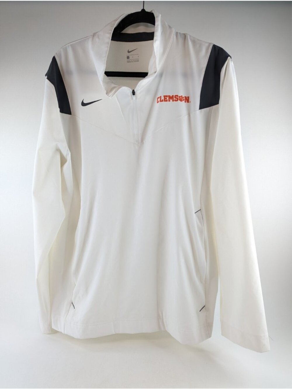 Nike Clemson Tigers White Pullover Mens Large 1/4 Zip Lightweight L Sleeve Shirt